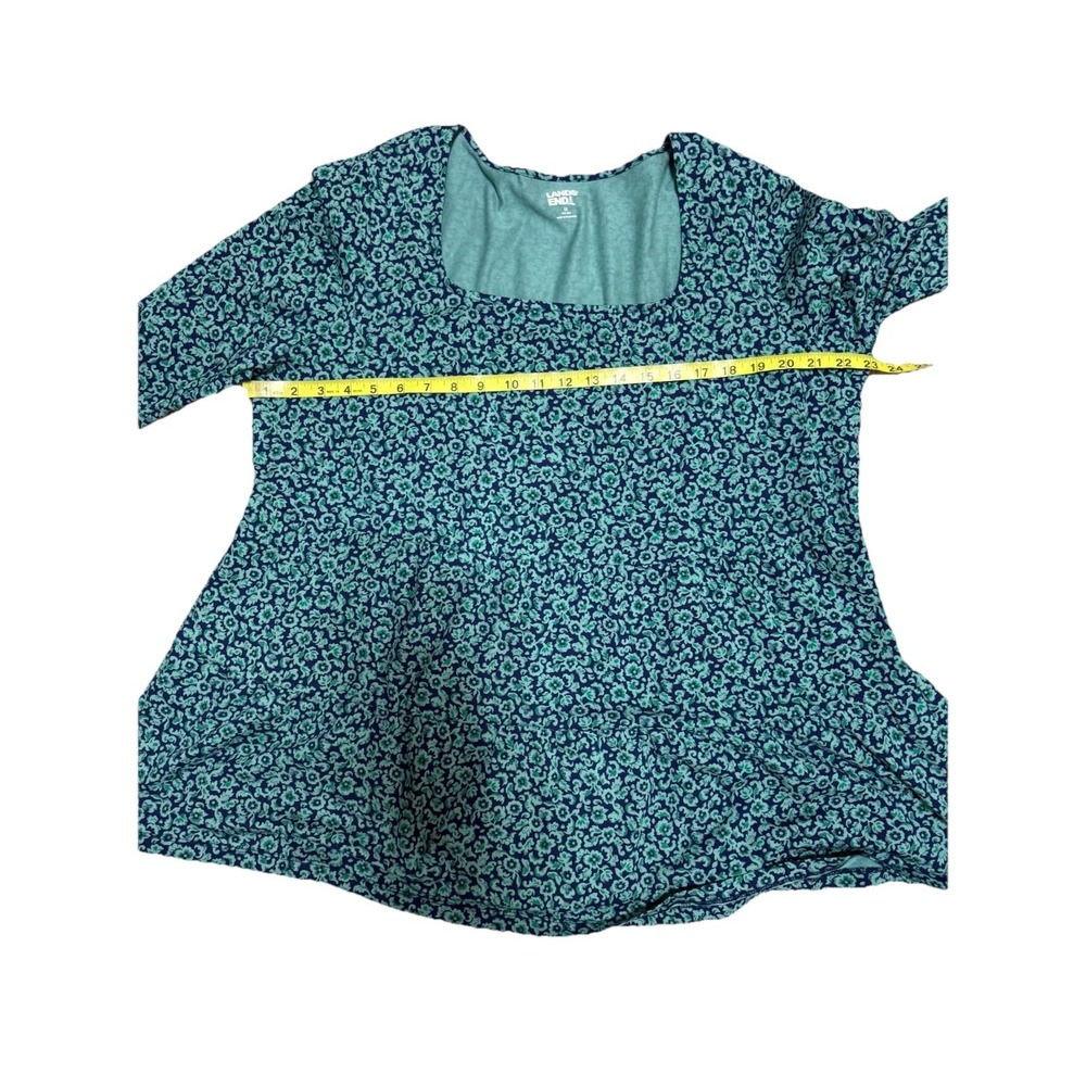 Lands End Peplum Top Womens Size 1X Teal Navy Floral Square Neck Cottagecore NEW - Picture 11 of 13